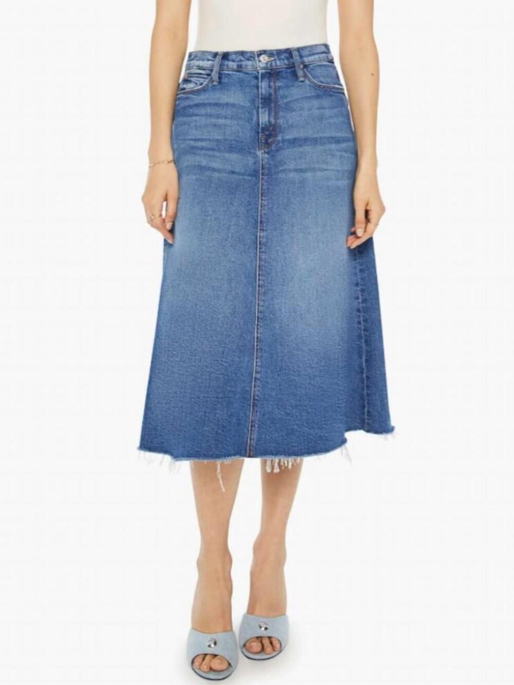 Mother Women's The Circle Midi Fray Skirt Size 25 in Dream Team Color - Picture 2 of 8